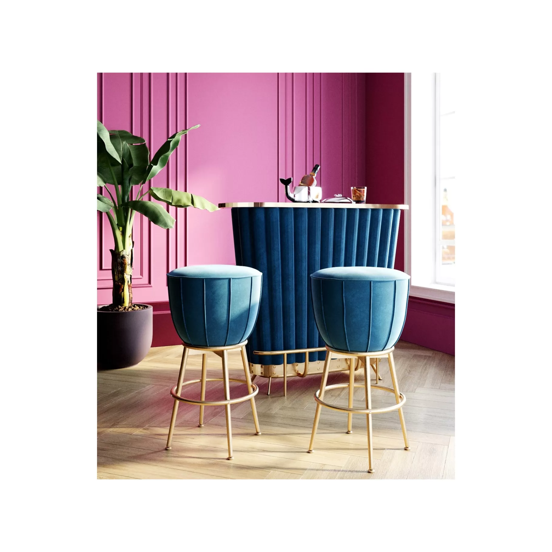 Sale Bar After Work Velours Bleu Bar & Tabouret De Bar