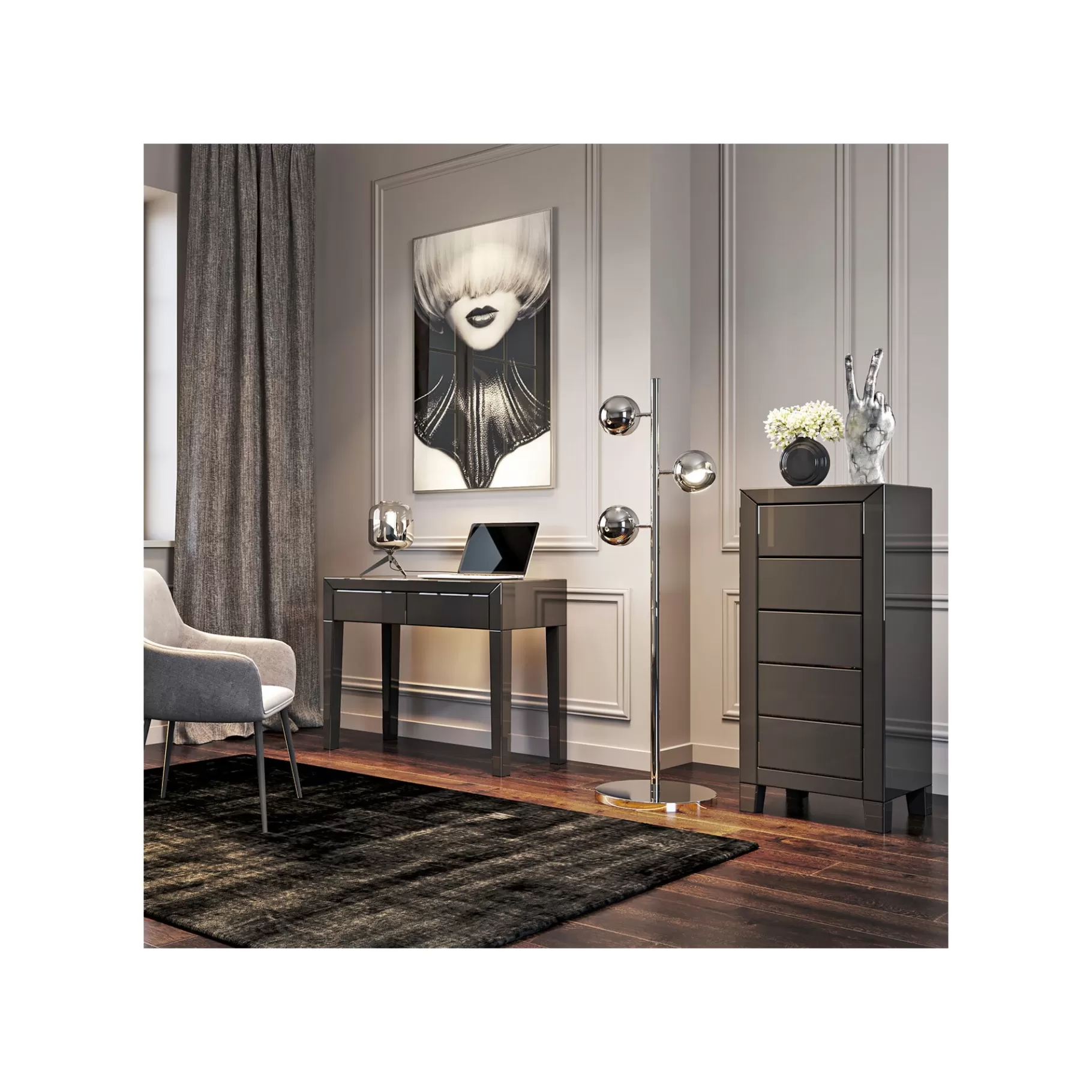 Best Chiffonnier Luxury Push Gris Commode & Chiffonnier