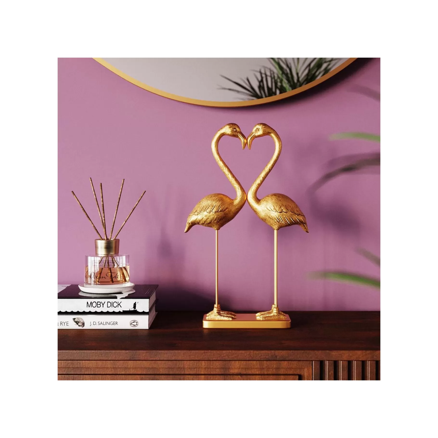 Clearance Déco Couple Cœur Flamants Dorés 39cm Déco