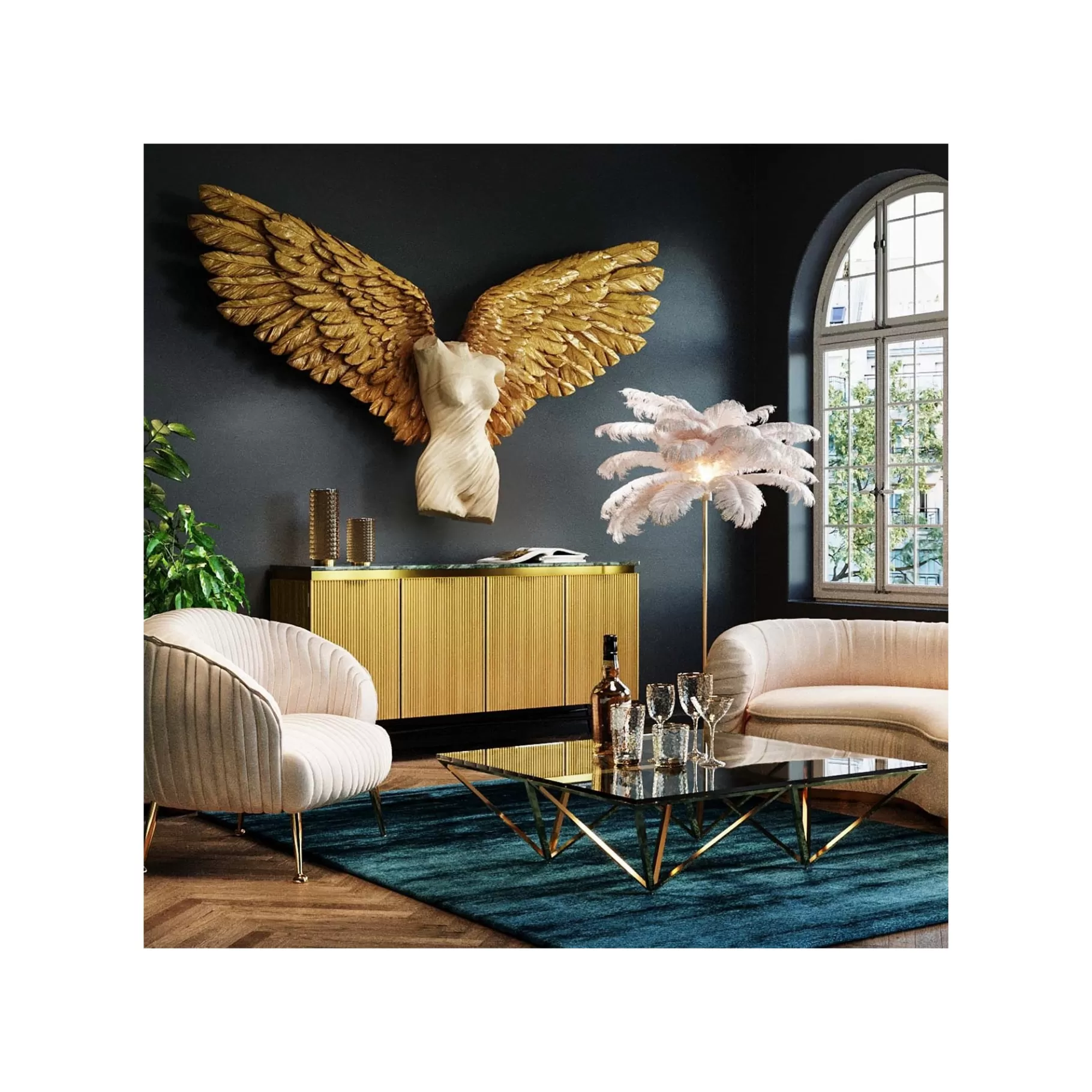 Discount Déco Murale Buste Femme Ailes Dorées 203x140cm Déco Murale