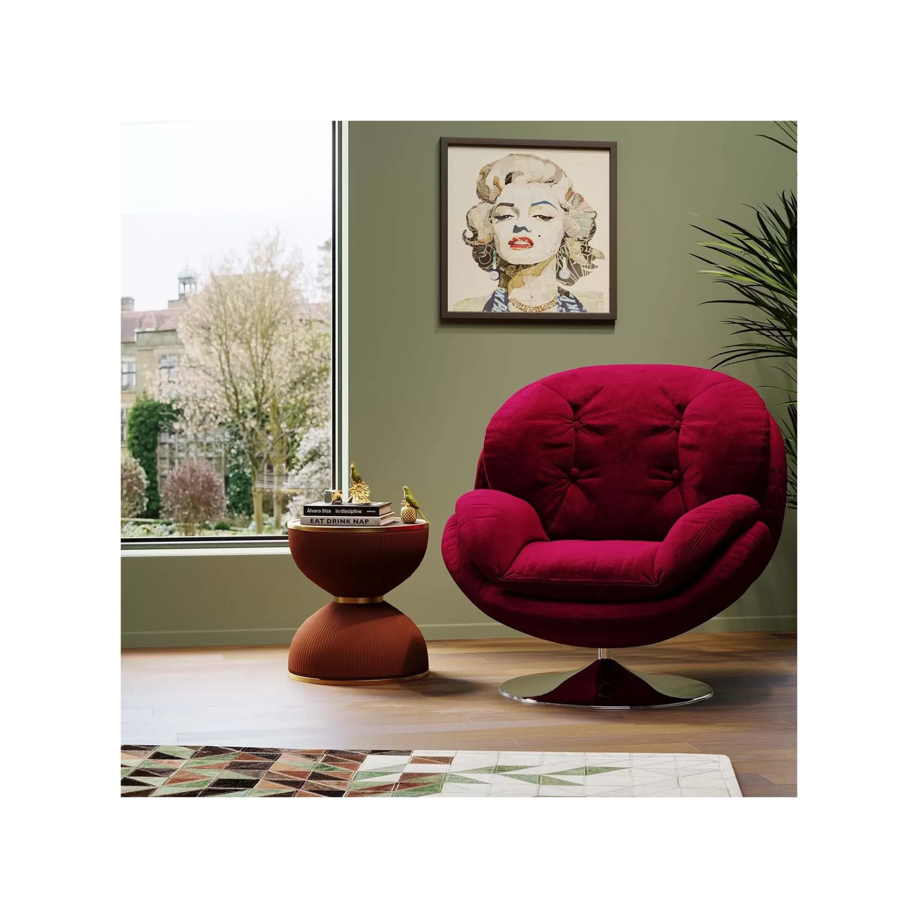 Best Fauteuil Pivotant Cosy Velours Rouge Fauteuil