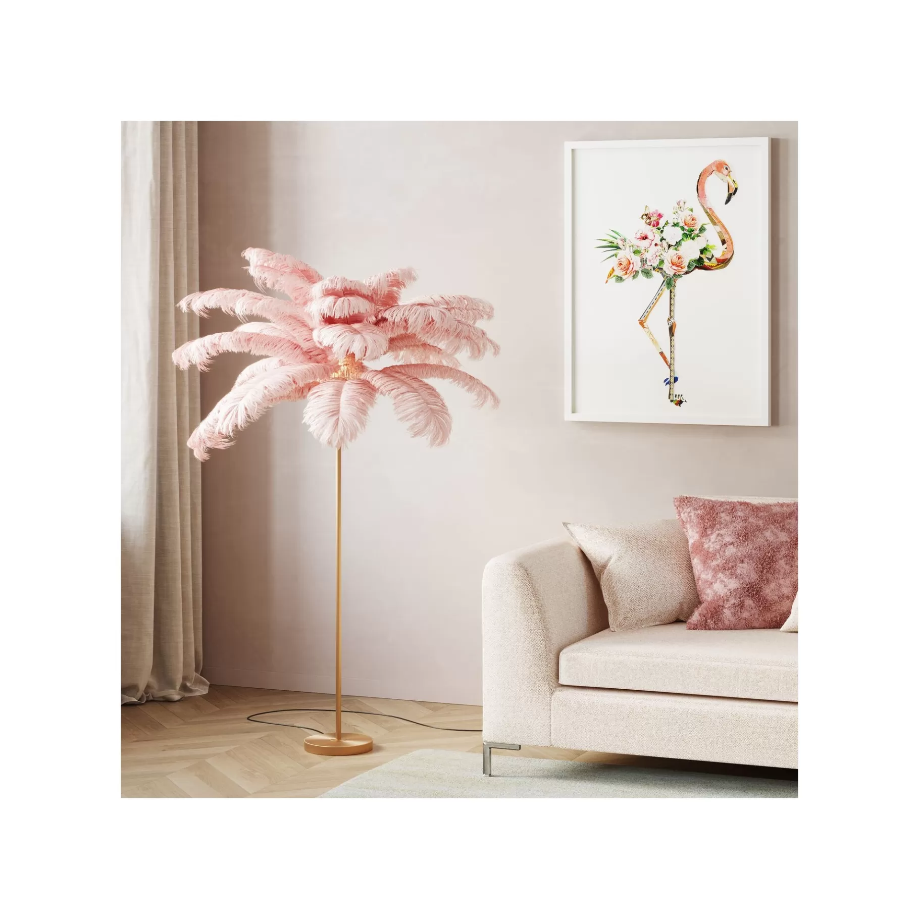 Best Sale Lampadaire Plumes 165cm Rose Lampadaire