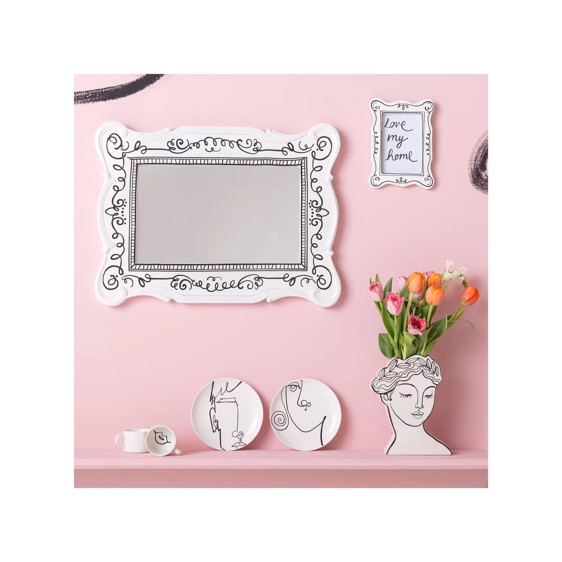 Clearance Miroir Favola 67x50cm Blanc Et Noir Miroir