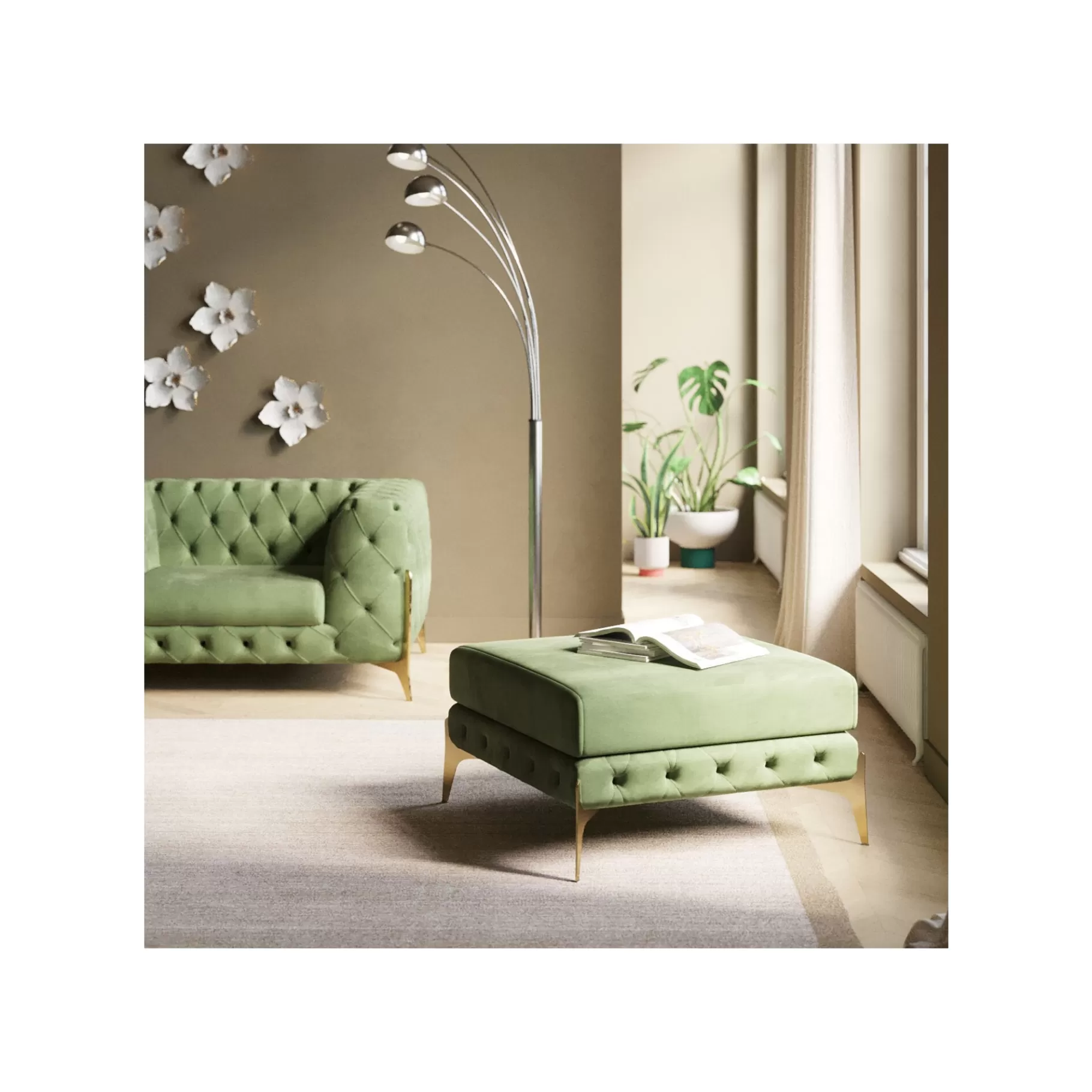 Store Pouf Bellissima Velours Vert Tabouret & Pouf