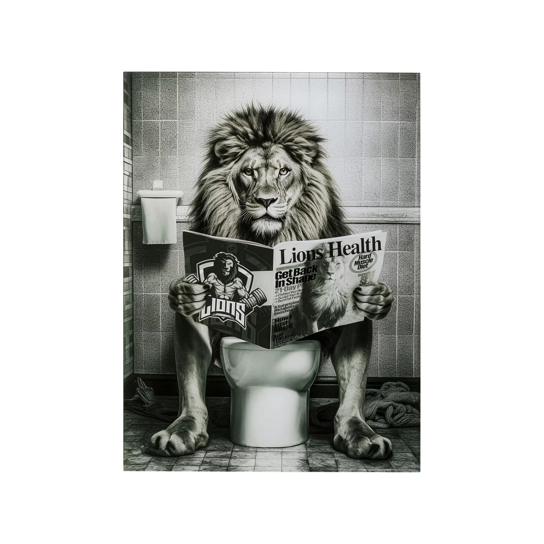 Store Tableau En Verre Lion Journal 60x80cm Tableau