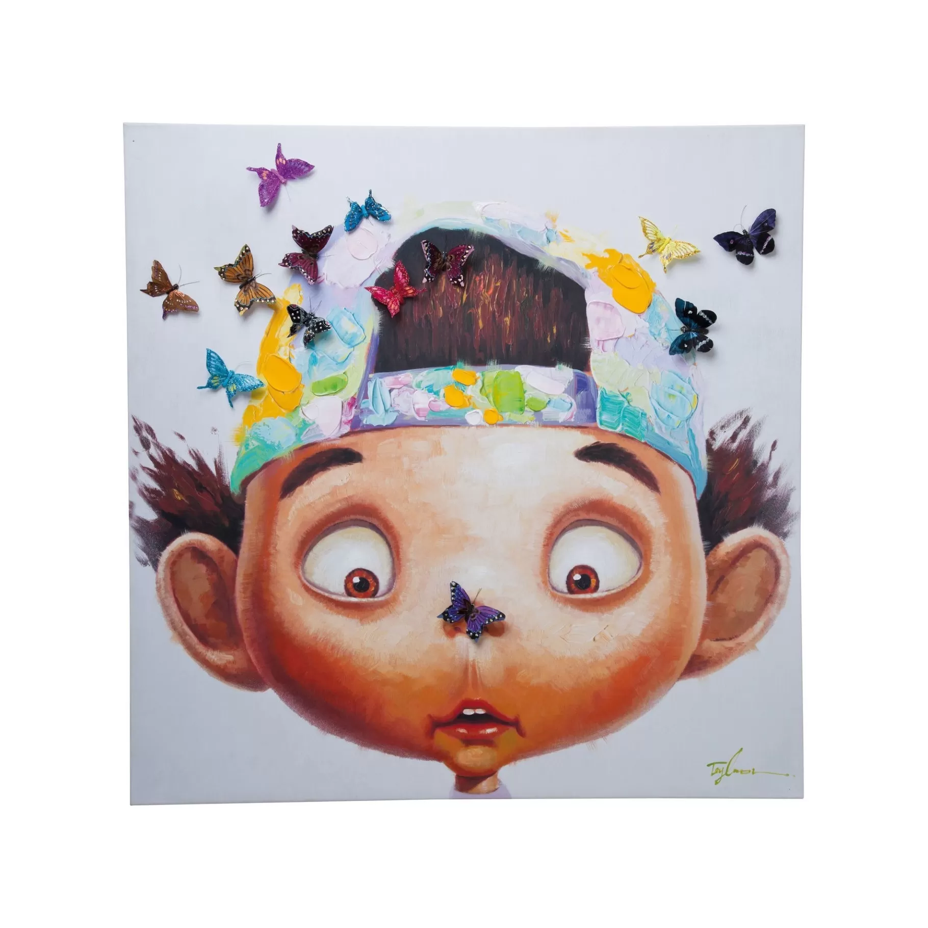 Best Sale Tableau Touched Boy With Butterflys 100x100cm Tableau