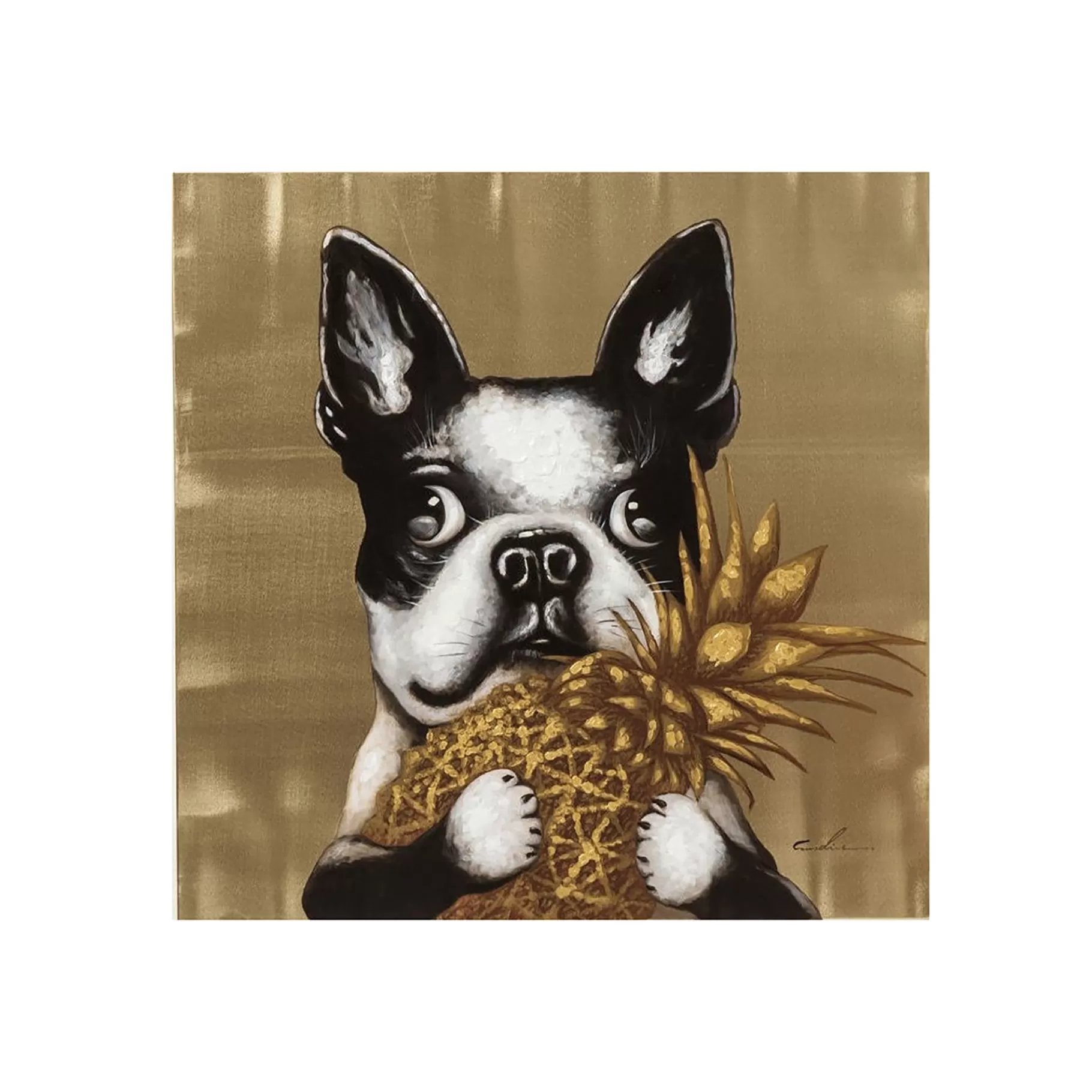 New Tableau Touched Chien Ananas 80x80cm Tableau