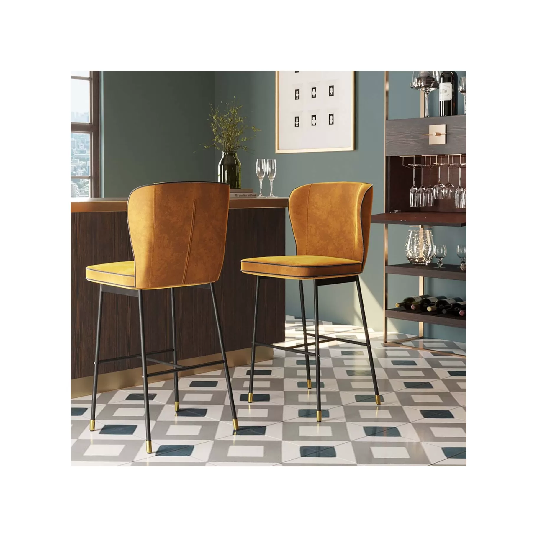 Shop Tabouret De Bar Irina Velours Ocre Bar & Tabouret De Bar