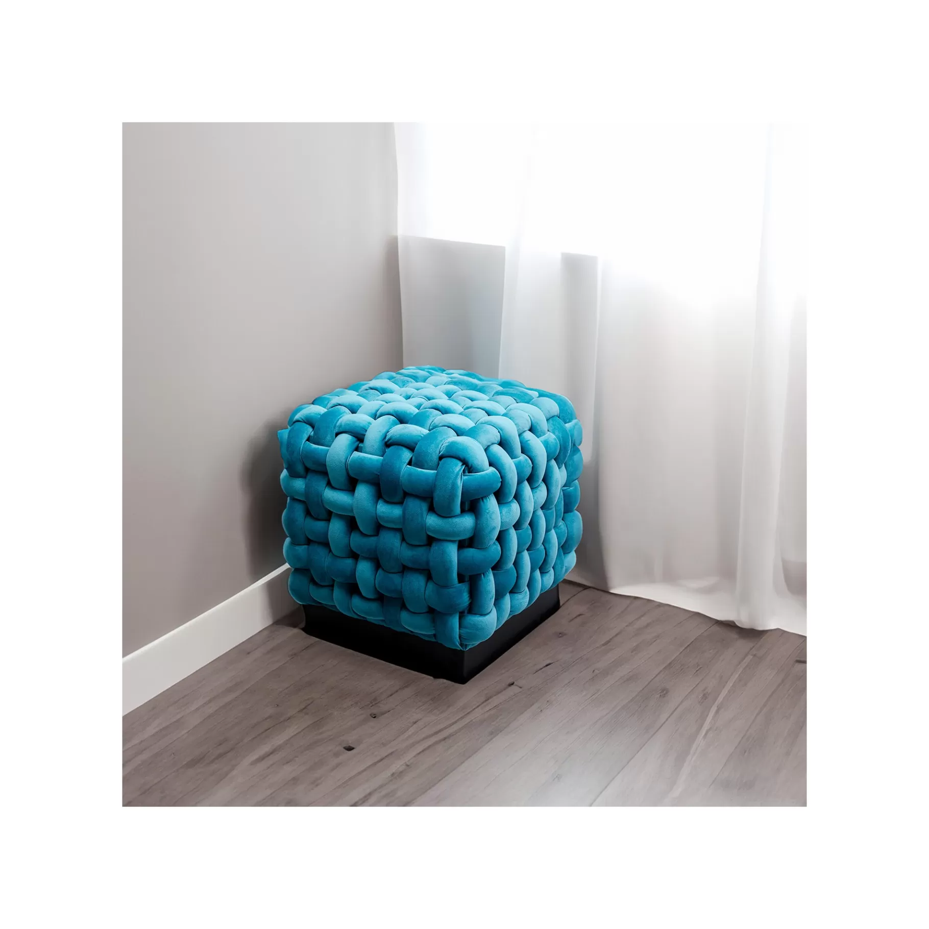 Fashion Tabouret Weave Velours Bleu Tabouret & Pouf