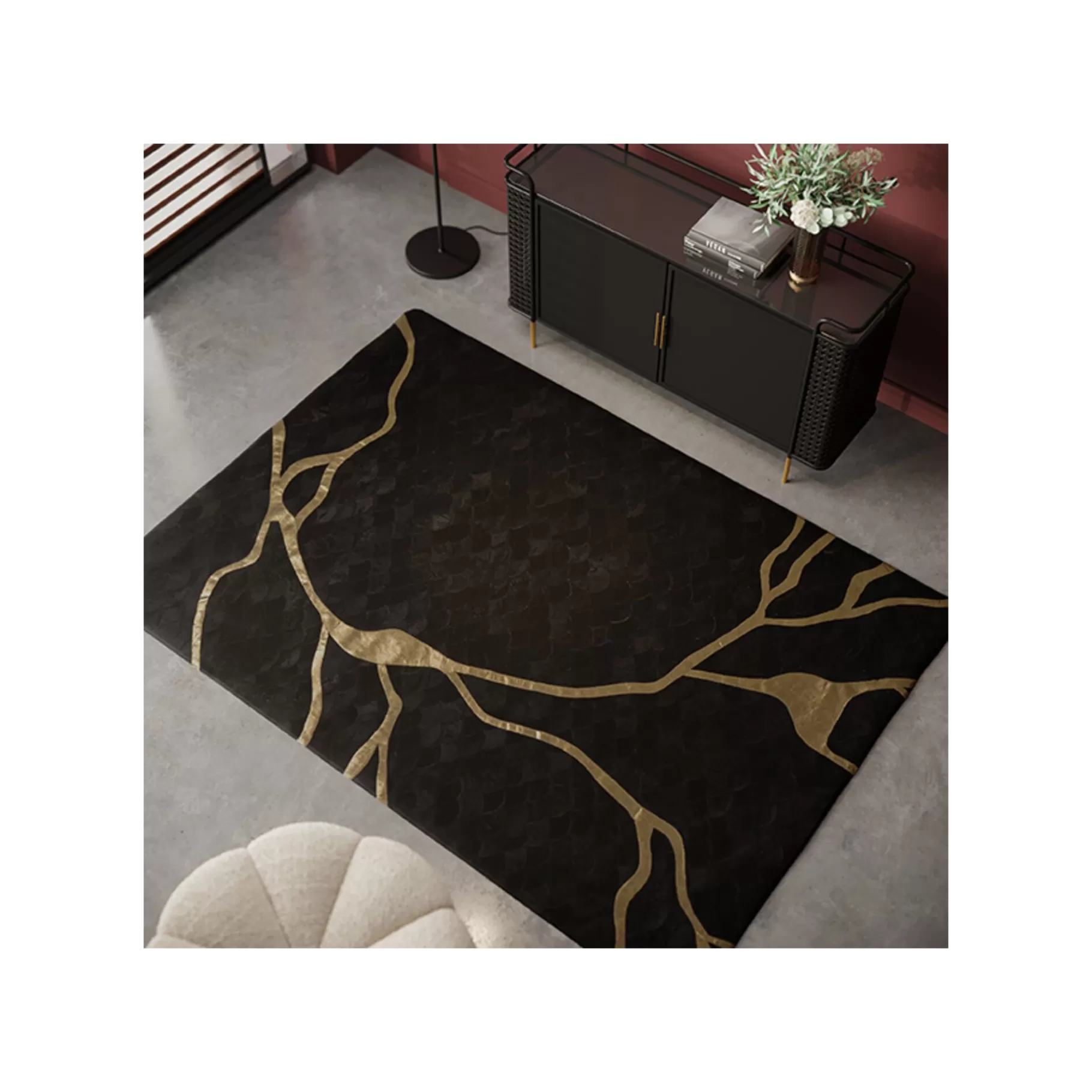 Cheap Tapis Fulmine 240x170cm Noir Et Doré Tapis